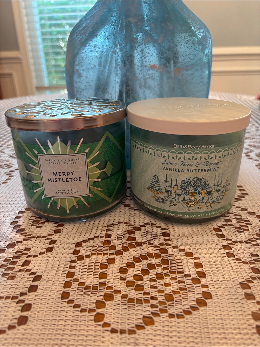 Bath & Body Works Merry Mistletoe and Vanilla Buttermint 3-wick Candles